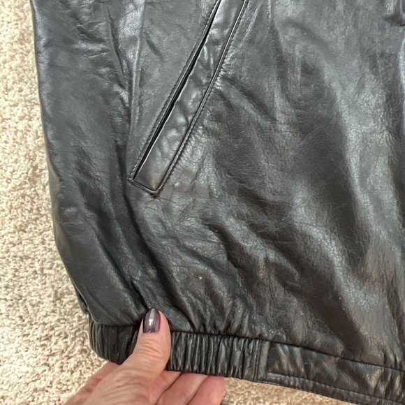 Port Authority Mens Leather Jacket XL Black Bomber ESPN - Picture 9 of 13